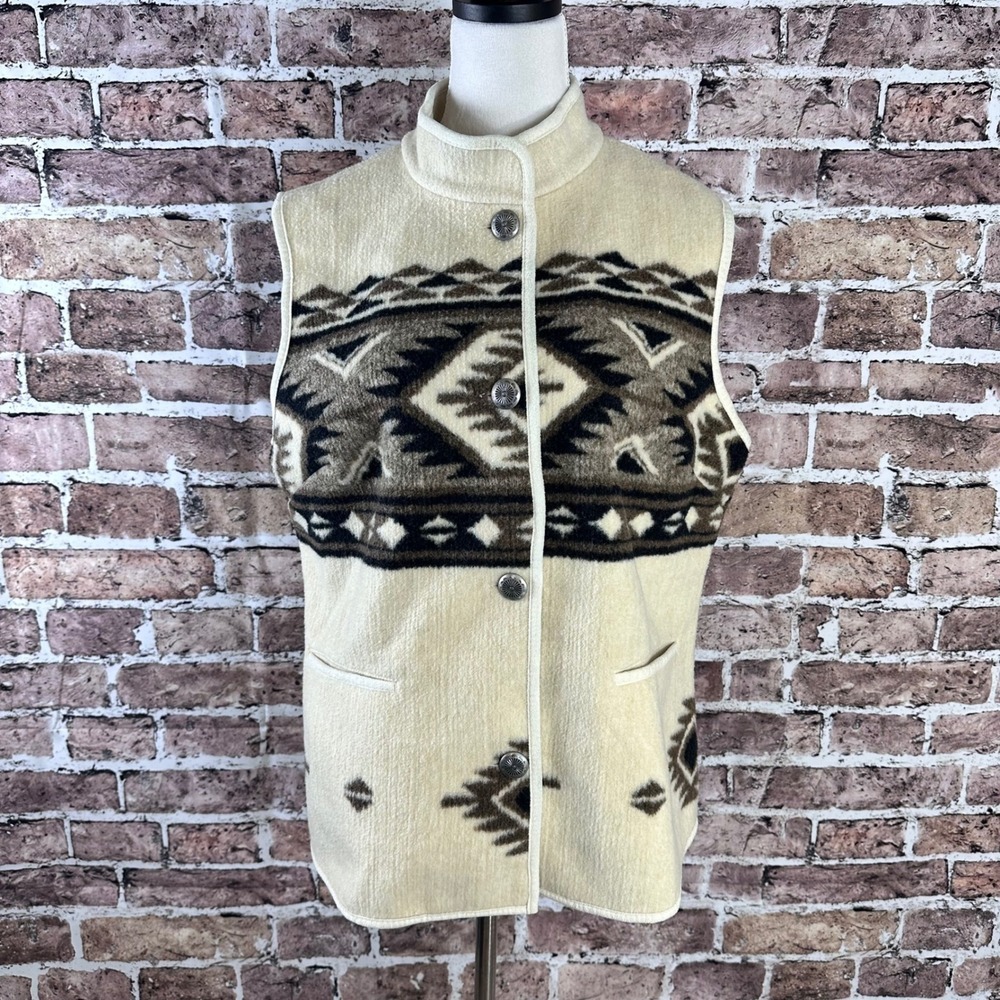 Orvis Women's Fleece Vest Southwestern Aztec Print Mock Neck Size L